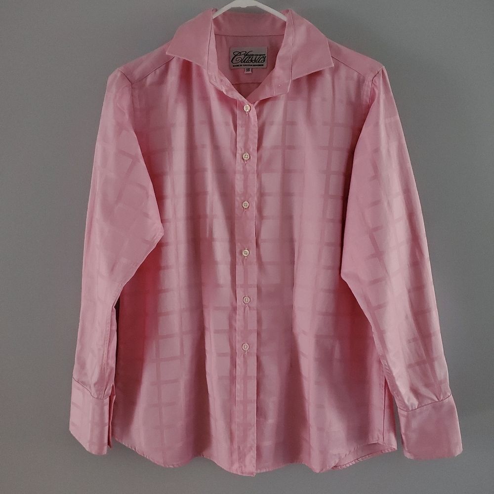 Women's English Country Classics Pink Twill Windowpane Button Down Shirt Size 16